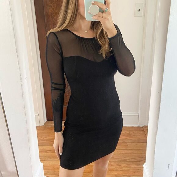 BCBG Generation Dress Bodycon Sheer Mini Black Size 2 - Picture 1 of 8